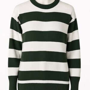Harper & Ivy Classic Green & White Striped Crewneck Sweater - Medium
